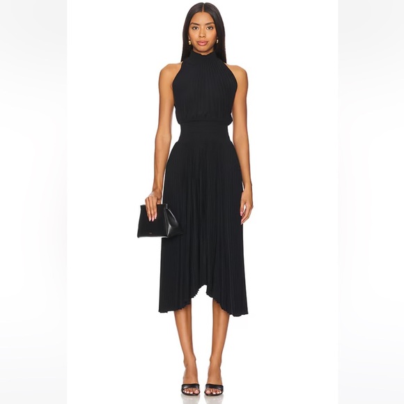 A.L.C. Renzo Black Pleated High Neck Dress - Picture 1 of 14